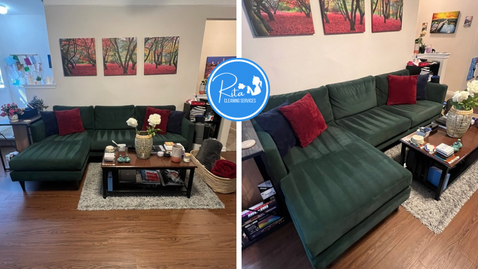 Clean, staged living room by Rita Cleaning Services