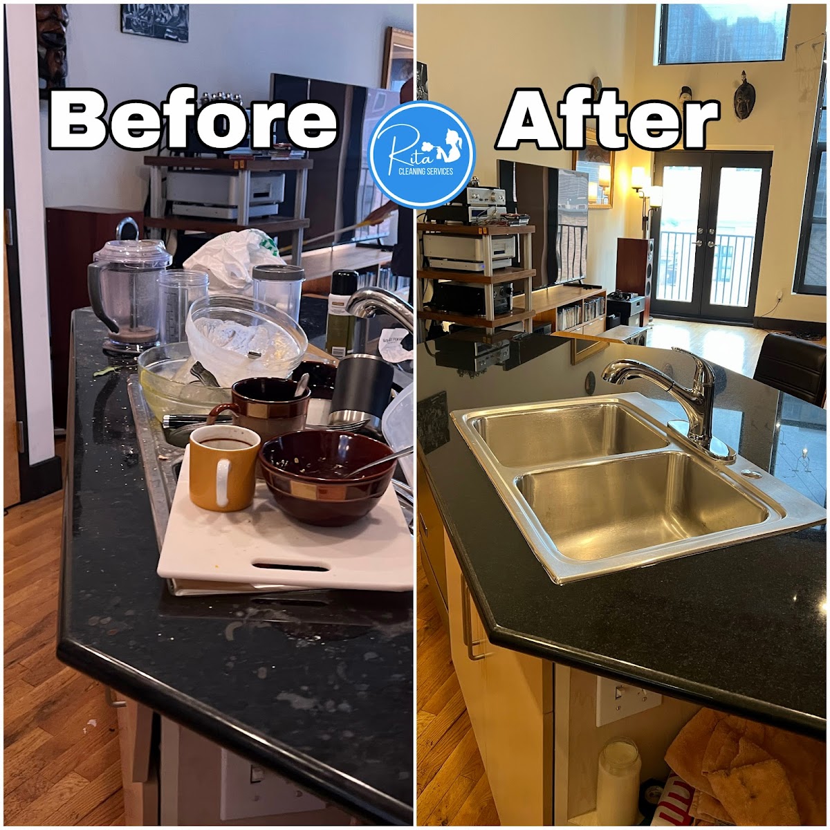 Kitchen counter deep clean before and after